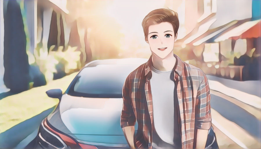Man near the car in anime style
