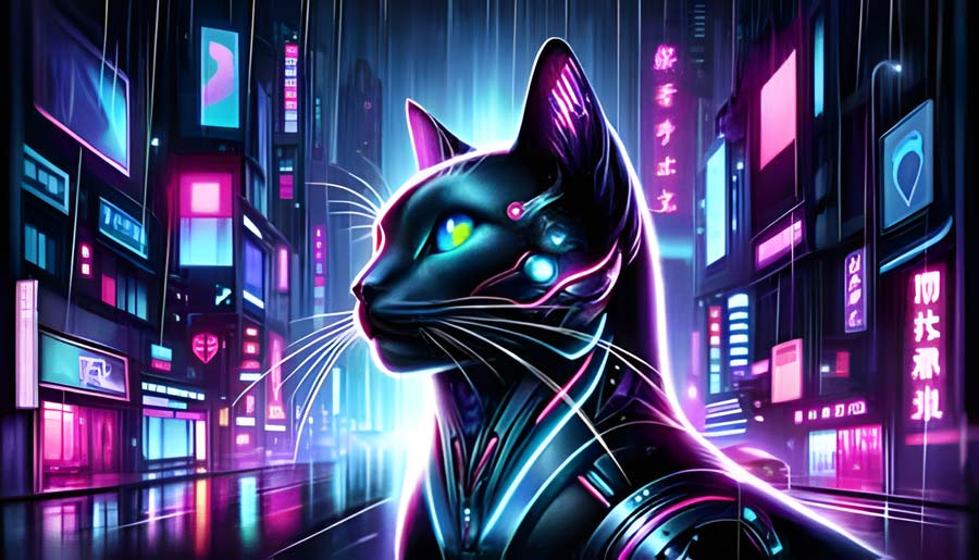 cyberpunk cat upscaled